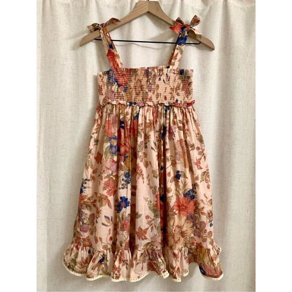 Zimmermann Other - Zimmermann 100% Cotton Peach Floral Tie-Shoulder Sundress Blue Accents Girls
